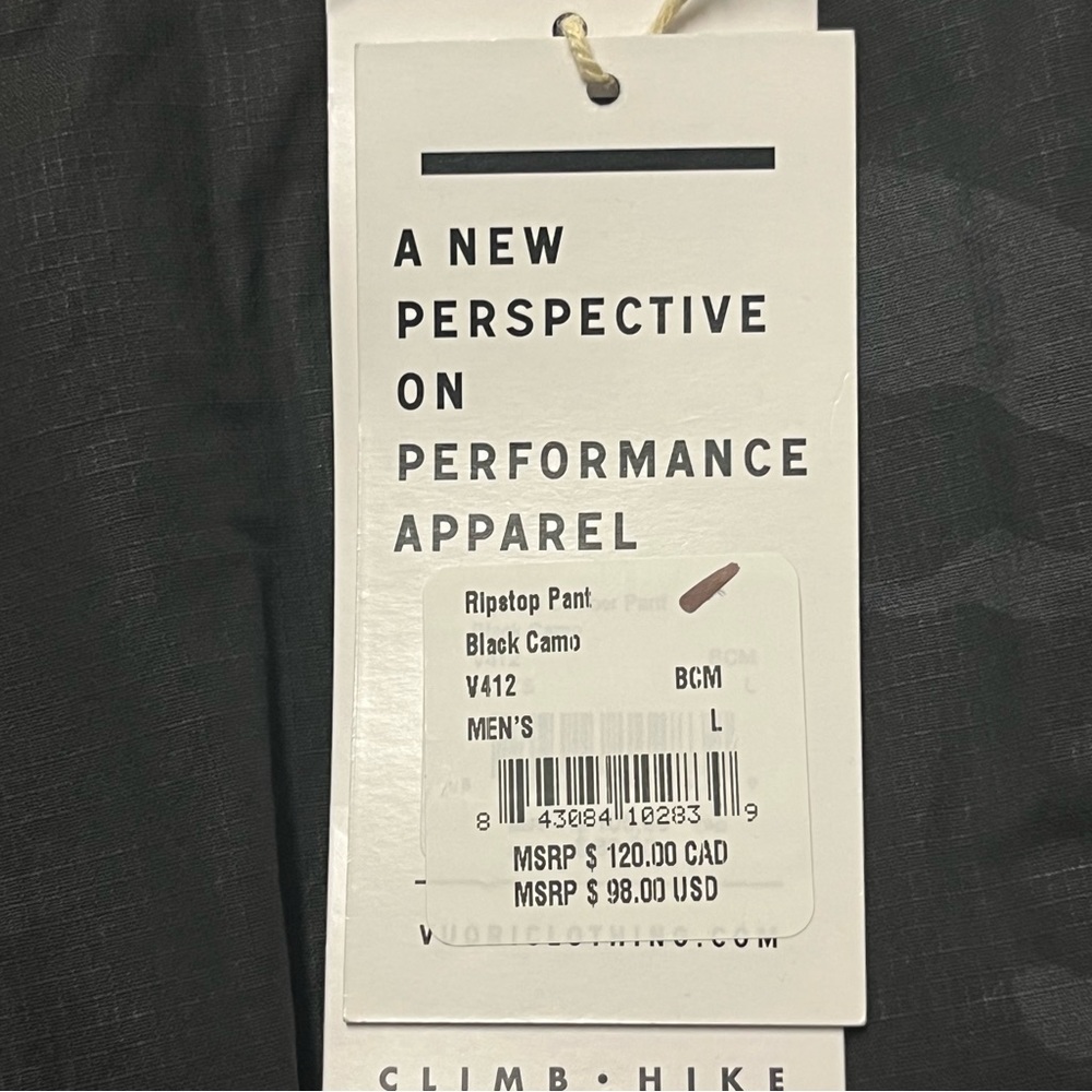 VUORI NWT MEN’S RIPSTOP CLIMBER PANT BLACK CAMO MEDIUM LARGE OUTDOOR HIKING - Picture 7 of 12